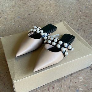 Zara tan mules with pearl detail